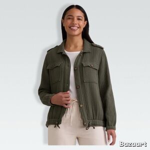 Olive Green Cotton Utility Shacket